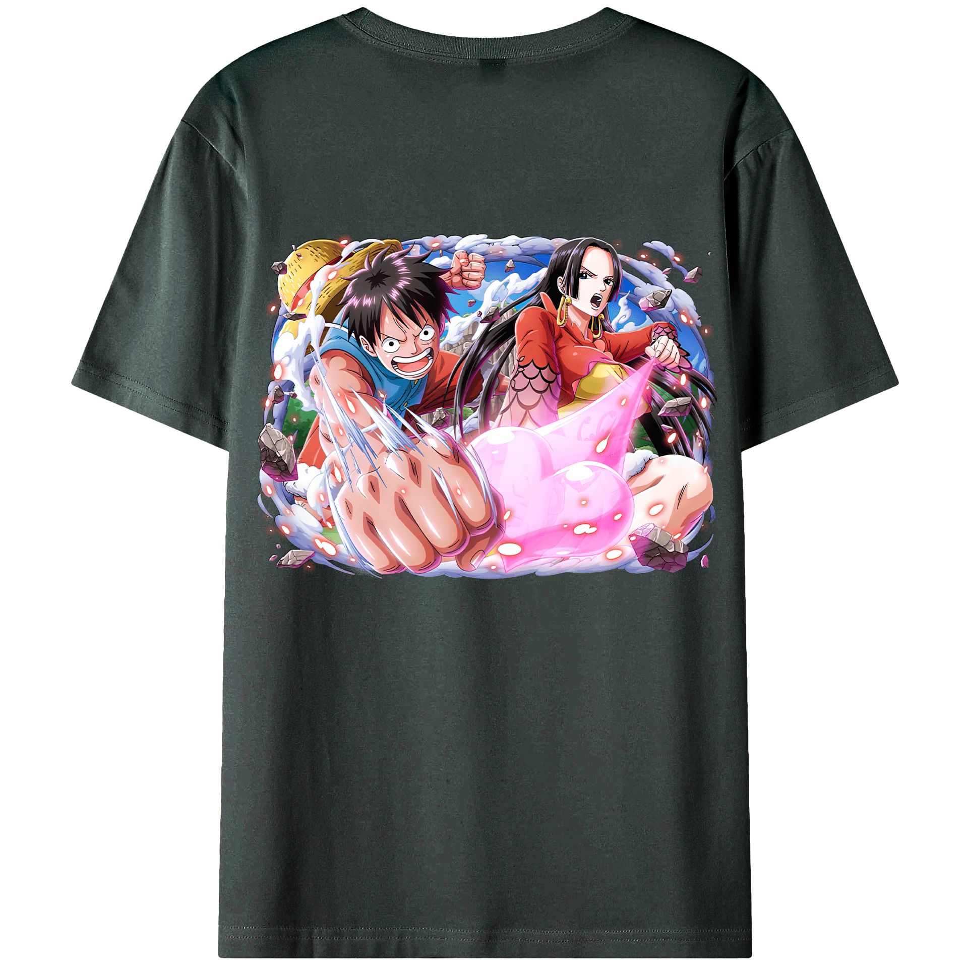 ワンピース モンキー・D・ルフィ ONE PIECE Monkey D. Luffy 綿100％ メンズ半袖Tシャツ（バックプリント） 通気性